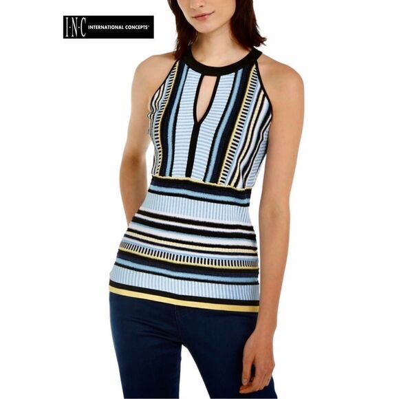 INC International Concepts Striped Knit Halter Top - Picture 1 of 7